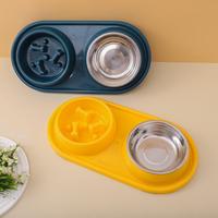 Gamelle double pour animaux de compagnie, distributeur lent, en PP, pliable, portable, gamelle d'eau, gamelle de nourriture pour chien anti-étouffement avec labyrinthe osseux, base antidérapante pour