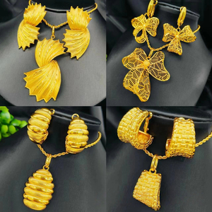 Sunnice fabbrica all'ingrosso mideast Dubai da sposa 24K gioielli in oro 2 in1 ciondolo orecchino Set stile diverso gioielleria alla rinfusa - Product Image 2