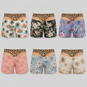 Shorts de plage amusants pour hommes, taille élastique, respirants, en nylon, avec faux string intégré, imprimé léopard, effet double couche, nouveauté pour les vacances d'été - Product Image 3