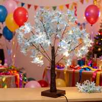 Mini arbre lumineux aux fleurs de cerisier bleu rêveur, alimenté par USB, lumières LED blanches chaudes pour Noël