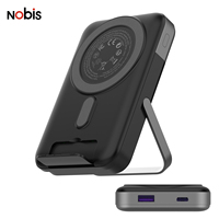 Nobis 22.5W 10000mAh Powerbank ultra fin magnétique à charge rapide sans fil, mini chargeur portable avec double support