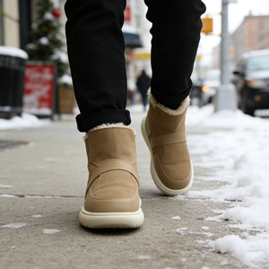 <span class=keywords><strong>Bottes</strong></span> <span class=keywords><strong>de</strong></span> <span class=keywords><strong>neige</strong></span> beiges en gros, design patchwork en daim et cuir, doublure en fausse fourrure douce, <span class=keywords><strong>bottes</strong></span> d'hiver à la cheville, vente directe d'usine OEM/ODM - Product Image 6