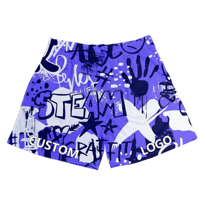 <span class=keywords><strong>Pantaloncini</strong></span> da basket da uomo in poliestere a rete anti-piega, personalizzabili con stampa digitale sublimata e lettere, lunghezza interno gamba 5-7 pollici - Product Image 1