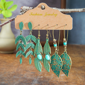 Ensemble de boucles d'oreilles pendantes bohèmes en alliage, design géométrique, plaqué argent antique, bijoux de fête pour femmes - Product Image 4