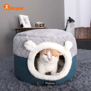 Hoopet Cat <b>Bed</b> Round Soft Polyester Fiber Pet <b>Bed</b> For Cats With Fluffy Lining And Ear Design - Product Image 1