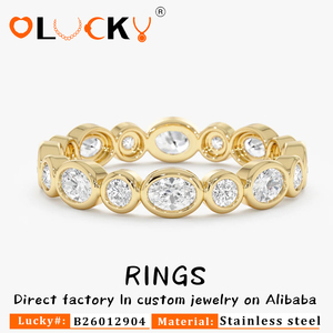 Fabricant de bijoux personnalisés LUCKYJIU, bague éternité en acier inoxydable plaqué or 18 carats, résistante à l'eau et sans ternissement, sertie de zircons, pour femme - Product Image 1