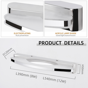 Modern Stainless Steel Indoor LED Wall <b>Light</b> <b>for</b> Home <b>Bathroom</b> Mirror Vanity 2700K Warm White Wall-Mounted 3-Year Warranty - Product Image 3