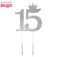 Couronne de princesse en strass plaquée argent numéro 15 pour gâteau de Quinceañera, monogramme pour fête de 15 ans