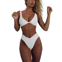 Ensemble bikini deux pièces pour femme, imprimé cachemire, avec nœud sur le devant, col en V, push-up, taille haute, coupe échancrée, string, maillot de bain, vente en gros OEM