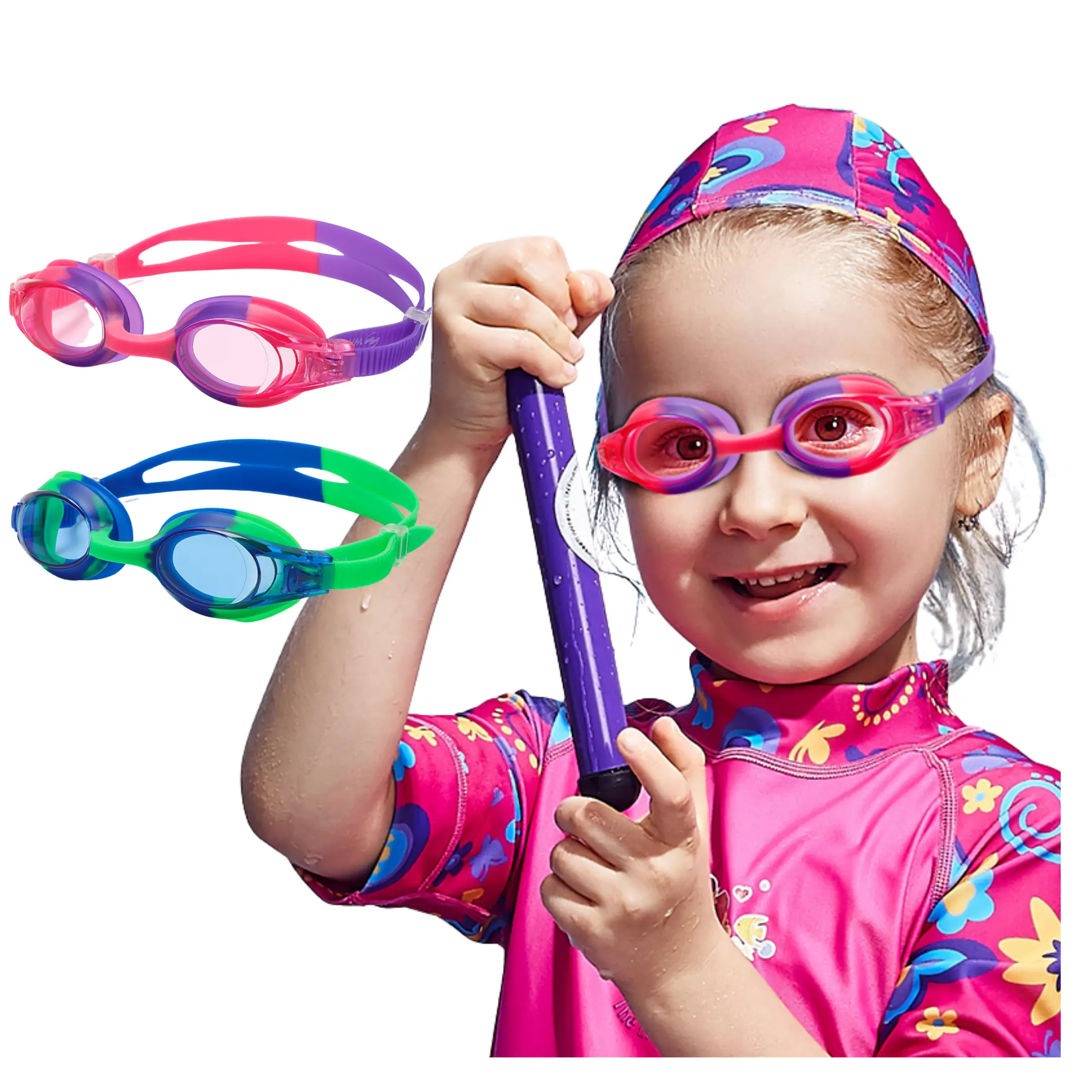 แว่นตาว่ายน้ำสำหรับเด็กเลนส์คู่เพื่อความปลอดภัยในการว่ายน้ำดีไซน์ใหม่