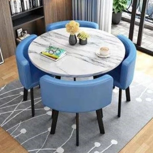 Set di Tavolo da Pranzo Rotondo Moderno di Lusso con Quattro Sedie e Tavolino da Caffè dal Design Salvaspazio - Product Image 3