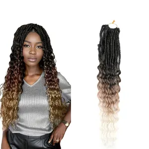 LEILONG Soft Locs Synthetic Crochet Hair Nu Locs Wave End Pre Looped For Women Hair Extensions Multicolor