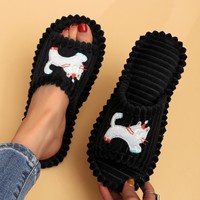 J R Bestseller Pantoufles d'intérieur en coton rayées, motif Teckel et Chat, pour Femme, amusantes et décontractées, style européen et américain, Printemps Automne
