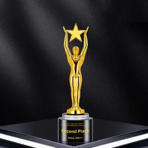 Hot bán cao cấp tùy chỉnh vàng kim loại Oscar Trophy giải thưởng với màu đen pha lê cơ sở