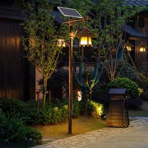 Lámpara de exterior de estilo pastoral con energía solar, farola de patio Retro de estilo chino, poste alto de bambú simulado para jardín doméstico - Product Image 1