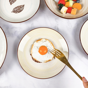 Nhà Cung cấp Bán Buôn Đồ đá Bộ đồ ăn bằng gốm với đường màu nâu sẫm trên các cạnh Bộ đồ ăn - Product Image 6