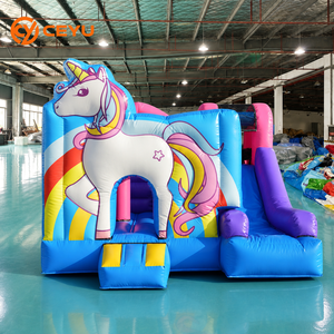 Château gonflable Ceyu avec toile de fond arc-en-ciel et toboggan incurvé pour location de fête d'anniversaire de fille - Product Image 1
