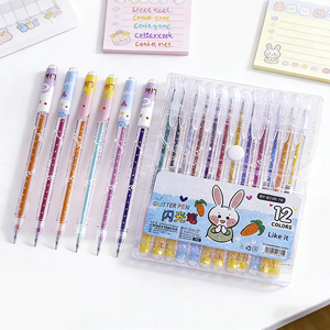 Simpatiche Penne Gel Glitterate |   12~48 Colori Vivaci, Inchiostro Scintillante, Design Coniglio Cartone Animato <span class=keywords><strong>per</strong></span> Colorare, Diari e Lavoretti Fai-da-te <span class=keywords><strong>per</strong></span> Bambini - Product Image 1