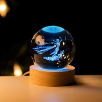 Esfera Decorativa de Cristal con Luz, Árbol de la Vida, Globo Decorativo para Habitación, Bola Decorativa de Cristal 3D con Base de Luz de Colores
