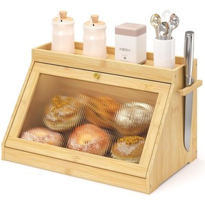 Boîte de rangement en bambou Yituo avec porte transparente, étagère multifonctionnelle en bois massif pour cuisine, aliments, collations, fruits, pain - Product Image 1