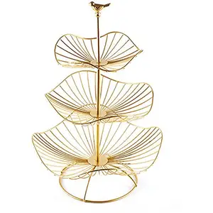 Gold Corrugated Top Handle Bird Shape Separable Metal Wire Fruit Basket for Kitchen Livingroom