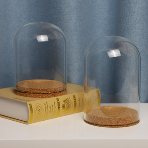 Geblasene klare Glaskuppeln mit Holz sockel für Hochzeits glas Cloche LED-Lampen beleuchtungs sockel Dekoratives Geschenk für Weihnachts ferien - Product Image 2