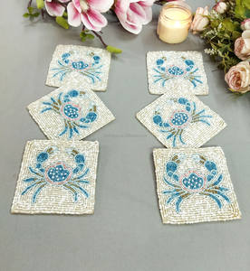 2025 Hot Selling Customized Handmade <b>Beaded</b> <b>Placemats</b> Table Mat Hand Embroidery Blue Spider Mug Rug Coasters for Gift Ideas - Product Image 4