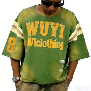 <b>Men's</b> Acid Wash Distressed Customizable Heavyweight 100% Cotton Regular Fit Breathable Short Sleeve Streetwear T-Shirt - Product Image 1