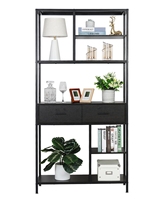 Unho Bibliothèque Étagère Industrielle: Étagère à livres à 5 niveaux avec tiroirs Armoire de rangement pour livres sur pied Étagère à cadre métallique