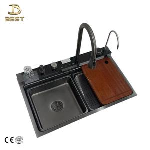 Tijeras de cocina de un solo cuenco modernas más vendidas, grifo de fregadero estilo panal, diseño de cascada negro PVD multifuncional - Product Image 3