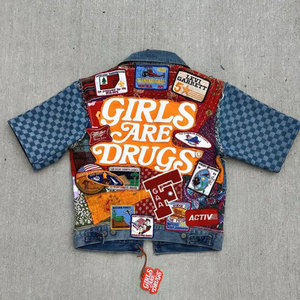 All <span class=keywords><strong>Over</strong></span> Drop Shoulder Custom Kleding Fabrikant Zwaargewicht 600 Gsm Dikke Winter Denim Jeans Cargo Jack Met 3d <span class=keywords><strong>Patch</strong></span> Logo - Product Image 1