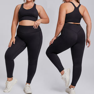 DF209+210 Tenue de yoga <span class=keywords><strong>grande</strong></span> <span class=keywords><strong>taille</strong></span> Nude Sense pour femme, vêtements de sport haut de gamme, deux pièces, poche, fitness - Product Image 3