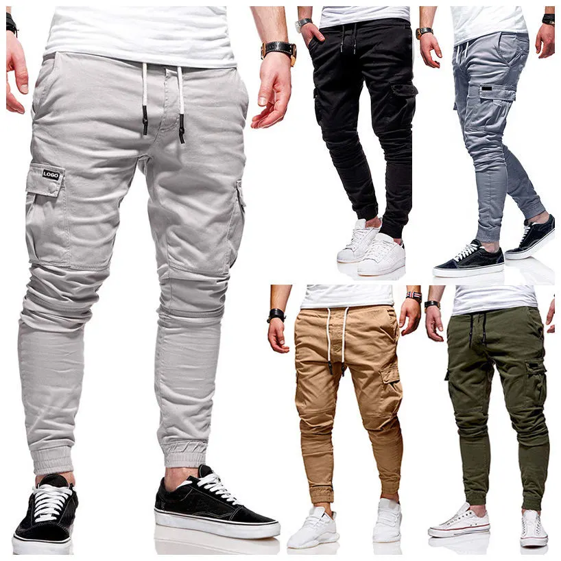 Custom Logo Jogger Men's Pants and Trousers Cotton Blank Sweatpants Gym Sport Drawstring Cargo Pants For Men