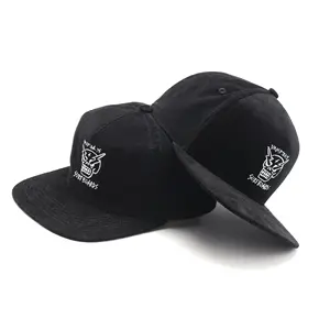 Low MOQ Custom Hip Hop High Quality 6 Panel Flat Brim Corduroy Embroidery Snapback Hats