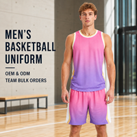 Set Seragam Bola Basket Warna Pink Ungu Gradasi Kustom, Jersey dan Celana Pendek Bahan Mesh Bernapas untuk Tim Bola Basket Jalanan Pertandingan Harian