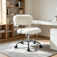 CARLFORD Chaise de bureau à domicile moderne et élégante avec base chromée Fax Fur pour la maison et le bureau