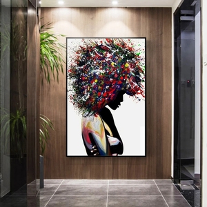 100% pintado a mano decoración <span class=keywords><strong>de</strong></span> la pared del hogar mujer negra Graffiti arte pinturas <span class=keywords><strong>de</strong></span> pared arte africano moderno lienzo pintura <span class=keywords><strong>al</strong></span> óleo hecha a mano - Product Image 4