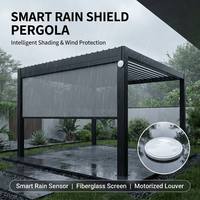 Pergola motorisée moderne à lames orientables avec capteur de pluie intelligent et écran coupe-vent en fibre de verre pour ombrage de patio, terrasse ou gazebo