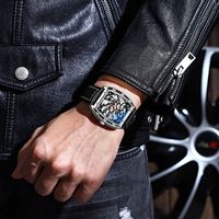 Montre automatique tonneau lumineuse de haute qualité avec bracelet en cuir, montre mécanique squelette de luxe pour homme, idéale pour le business et la mode
