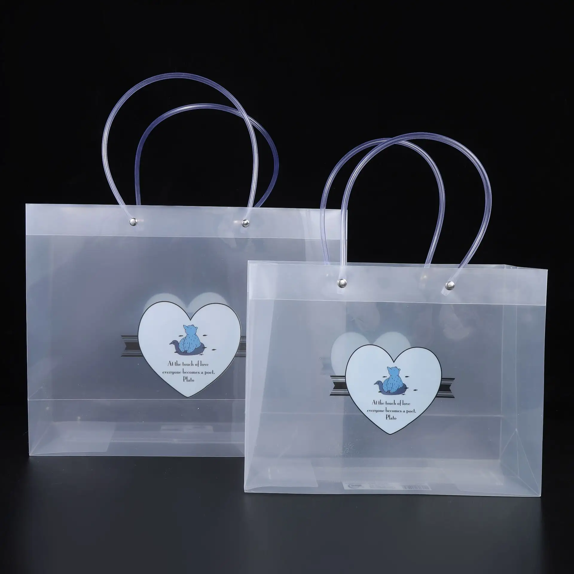 Sacolas transparentes de PVC para embalagem de produtos, sacolas com logotipo impresso personalizado por atacado, modelo de embalagem de plástico à prova d'água para embalagem de produtos