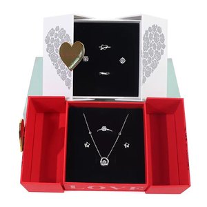 Red LOVE Double Opening Heart Jewelry <b>Box</b> Gold Pancake <b>Gift</b> <b>Box</b> <b>Necklace</b> Earrings Rings Packaging Case - Product Image 4