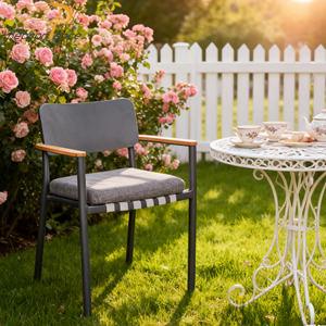 Muebles de aluminio para exteriores para restaurante, silla de café para Bar, silla de comedor de jardín con <span class=keywords><strong>respaldo</strong></span> <span class=keywords><strong>alto</strong></span> negro para <span class=keywords><strong>terraza</strong></span> de Villa - Product Image 3