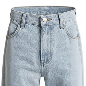 Jean en denim délavé coupe droite taille haute pour homme, coupe régulière, 100 % coton, séchage rapide, respirant, décontracté, bleu clair, printemps - Product Image 5