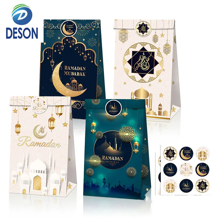 Deson Ramadan Eid decoraciones de fiesta musulmana venta al por mayor ligero brillo mezquita estrella vacaciones galletas aperitivos bolsas de regalos