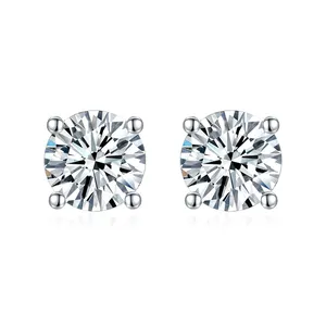 classic 4 prongs simple 1.2ct 1ct 0.5ct 0.3ct moissanite silver earring studs color 925 silver earrings stud