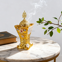 Brûleur d'encens en céramique dorée avec accents floraux en cristal, décoration artistique arabe et chinoise pour le yoga, la méditation, l'aromathérapie et le spa