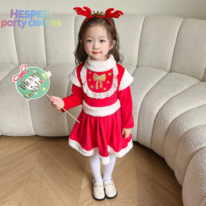 ชุดเสื้อผ้าเด็กผู้หญิงแฟนซีสำหรับคริสต์มาส HESPER 2026 ชุดเดรสสีแดงซานตาคลอส พร้อมหมวกและที่คาดผม สำหรับงานปาร์ตี้และเทศกาลต่างๆ - Product Image 1