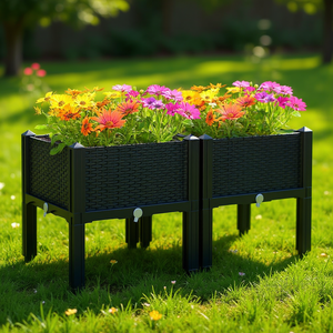 ชุดกระถางปลูกต้นไม้แบบยกพื้นพลาสติก 2 ชุด สำหรับปลูกดอกไม้และผักกลางแจ้ง ดีไซน์ทันสมัยสำหรับใช้ในสวน - Product Image 2