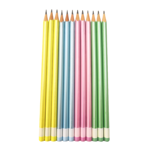 Crayons en bois triangulaires nacrés Macaron HB, finition Dip Top & Dip Ring, boîte de 12 pièces, logo personnalisé accepté, FSC EN71 ISO - Product Image 1