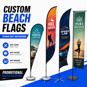 Beach Flag Custom Any Logo Any Color Any Design Teardrop Feather Concave Rectangle Outdoor Advertising Display Banner Stand Bulk - Product Image 1